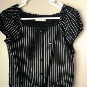 Keds Black and White Puff Sleeve Blouse